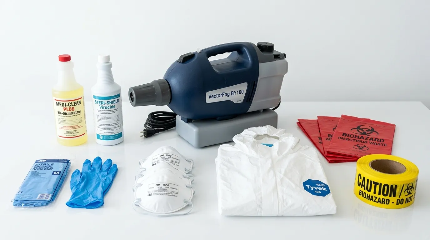 Professional biohazard remediation crew working in Lima